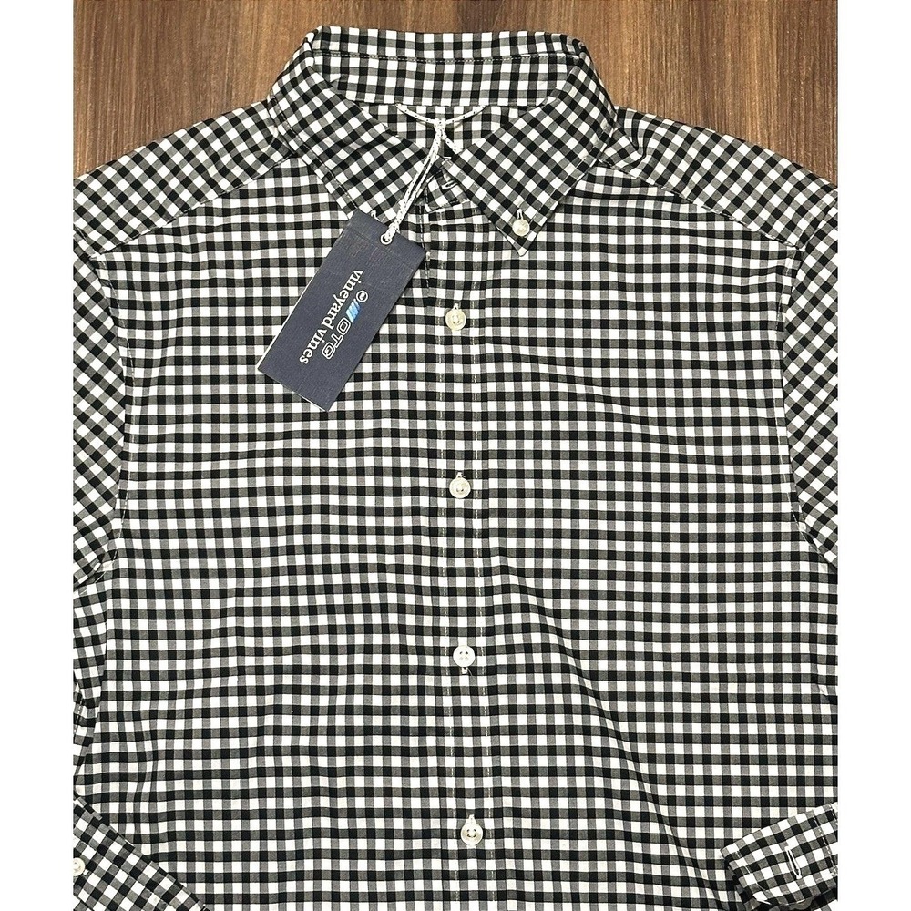 Vineyard Vines Jet Black Gingham On The Go Performance Button Down Shirt Sz XS